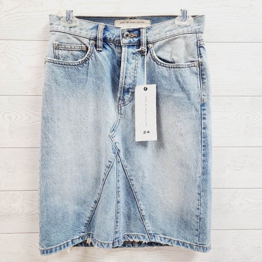 NWT Marc by Marc Jacobs Icon Skirt Light Wash Denim Cotton Size 24